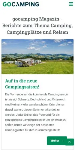 Anteprima del sito Gocamping Magazin, media di Svizzera per articoli sponsorizzati