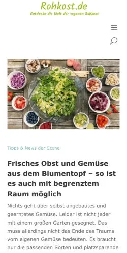 Aperçu du site Vegane Rohkost, média de Allemagne pour articles sponsorisés