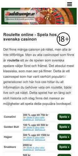 Anteprima del sito Roulette Sverige, media di Svezia per articoli sponsorizzati