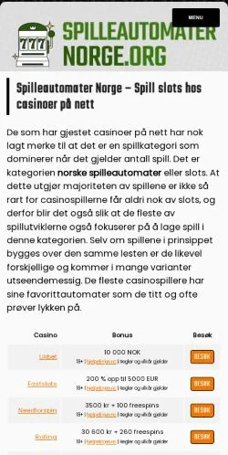 Anteprima del sito Spilleautomater Norge, media di Norvegia per articoli sponsorizzati