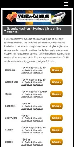 Anteprima del sito Svenska Casinon, media di Svezia per articoli sponsorizzati