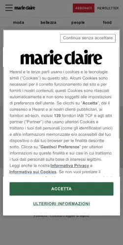 Anteprima del sito Marie Claire, media di Italia per articoli sponsorizzati