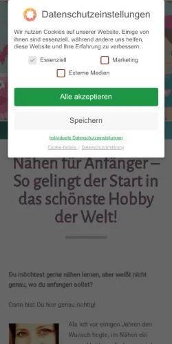 Anteprima del sito nähen-für-anfänger, media di Germania per articoli sponsorizzati