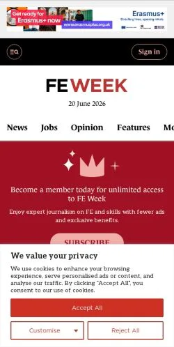 Anteprima del sito FE Week, media di Regno Unito per articoli sponsorizzati