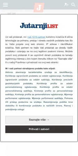 Podgląd witryny Novac Jutarnji, medium z kraju Chorwacja do artykułów sponsorowanych