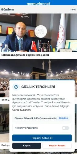 Sponsorlu makaleler için Türkiye medyası Memurlar sitesinin önizlemesi