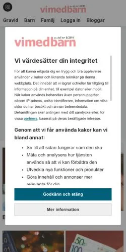 Voorbeeld van de site Vi med Barn, medium uit Zweden voor gesponsorde artikelen