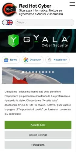 Vista previa del sitio Red Hot Cyber, medio de Italia para artículos patrocinados