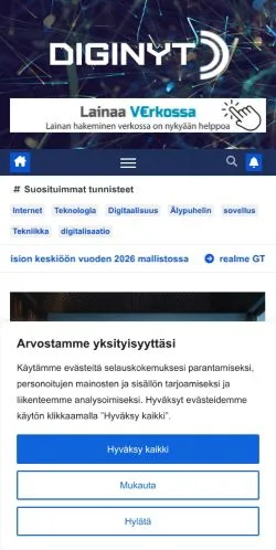 Preview of the DigiNyt website, a media outlet in Finland for sponsored articles