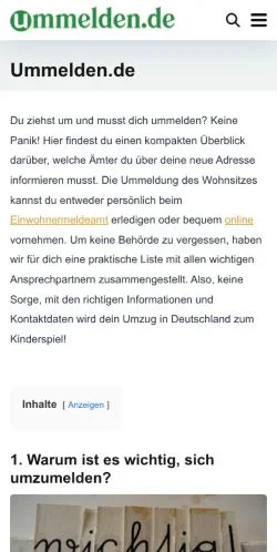 Anteprima del sito Ummelden, media di Germania per articoli sponsorizzati