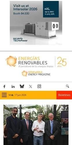 Anteprima del sito Energías Renovables, media di Spagna per articoli sponsorizzati