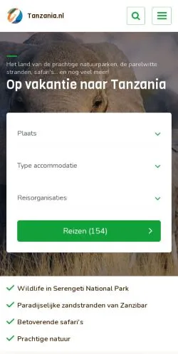 Podgląd witryny Tanzania Vakantie, medium z kraju Holandia do artykułów sponsorowanych