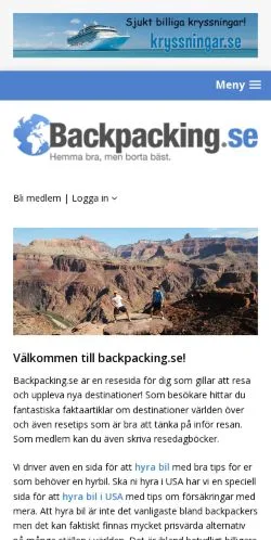 Forhåndsvisning av nettstedet Backpacking, medium fra Sverige for sponsede artikler