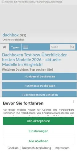 Preview of the Dachbox Test Vergleich website, a media outlet in Germany for sponsored articles