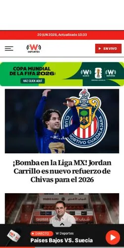 Anteprima del sito W Deportes, media di Spagna per articoli sponsorizzati