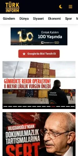 Podgląd witryny TÜRKINFORM, medium z kraju Turcja do artykułów sponsorowanych