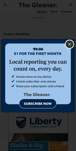 スポンサード記事向けのアメリカ合衆国メディア、The Gleanerのサイトプレビュー