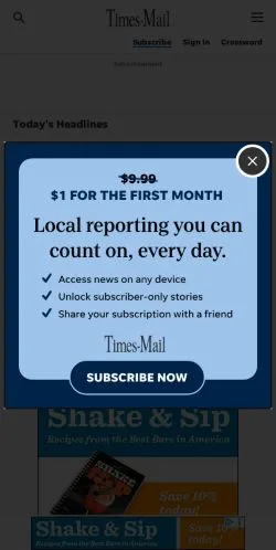 Vista previa del sitio Times-Mail, medio de Estados Unidos para artículos patrocinados