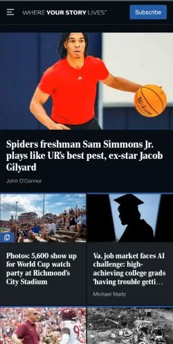 Forhåndsvisning af Richmond Times-Dispatch, medie fra USA til sponsorerede artikler