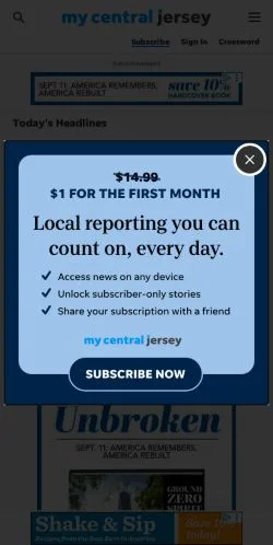 Podgląd witryny MyCentralJersey, medium z kraju Stany Zjednoczone do artykułów sponsorowanych