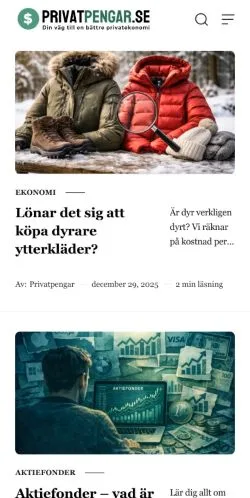 Anteprima del sito Privatpengar, media di Svezia per articoli sponsorizzati