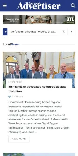 스폰서 기사용 오스트레일리아 매체 Bairnsdale Advertiser 사이트 미리보기