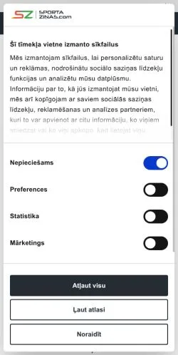 Anteprima del sito Sporta Ziņas, media di Stati Uniti per articoli sponsorizzati
