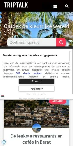 Forhåndsvisning av nettstedet TripTalk, medium fra Nederland for sponsede artikler
