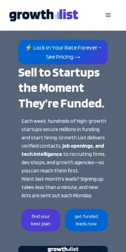Anteprima del sito Growth List, media di Stati Uniti per articoli sponsorizzati