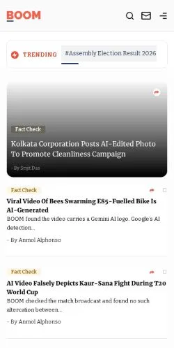 Anteprima del sito BOOM Fact Check, media di India per articoli sponsorizzati