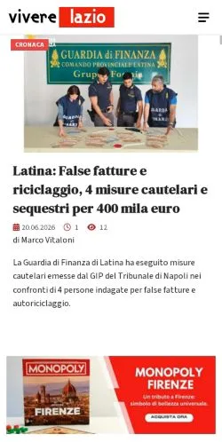 Anteprima del sito Vivere Lazio, media di Italia per articoli sponsorizzati