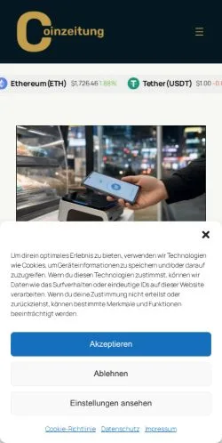 Anteprima del sito Coinzeitung, media di Germania per articoli sponsorizzati