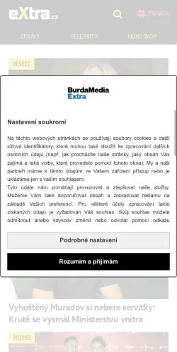 Sponsorlu makaleler için Çekya medyası eXtra sitesinin önizlemesi