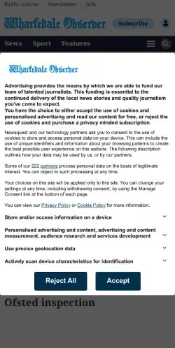 Anteprima del sito Wharfedale Observer, media di Regno Unito per articoli sponsorizzati