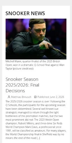 Forhåndsvisning af Snooker News, medie fra Tyskland til sponsorerede artikler