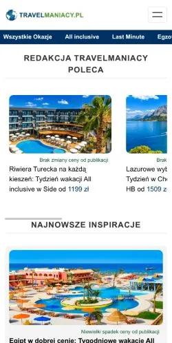 Vista previa del sitio Travelmaniacy, medio de Polonia para artículos patrocinados