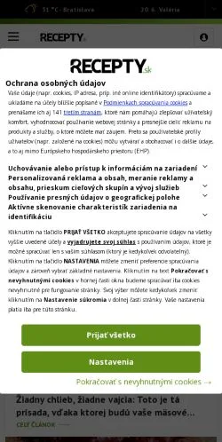 Anteprima del sito Recepty, media di Slovacchia per articoli sponsorizzati