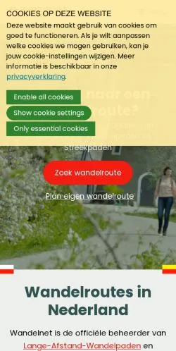 Voorbeeld van de site Wandelnet, medium uit Nederland voor gesponsorde artikelen