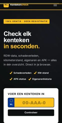 Podgląd witryny Kenteken Check, medium z kraju Holandia do artykułów sponsorowanych