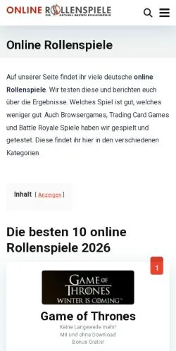 Podgląd witryny Online Rollenspiele, medium z kraju Niemcy do artykułów sponsorowanych