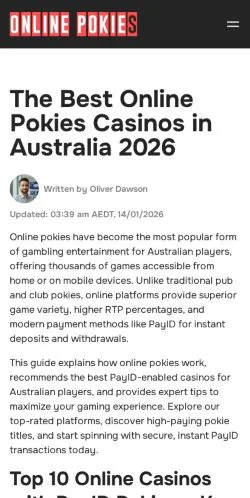 Podgląd witryny Pokies PayID, medium z kraju Australia do artykułów sponsorowanych