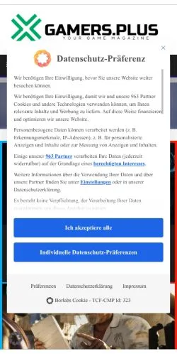 Forhåndsvisning av nettstedet Gamers Plus, medium fra Tyskland for sponsede artikler
