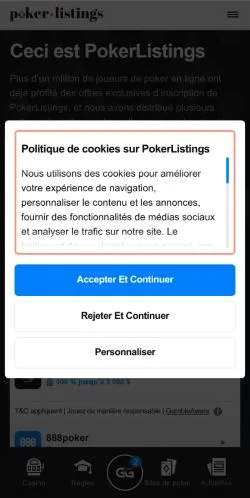Podgląd witryny PokerListings, medium z kraju Francja do artykułów sponsorowanych