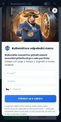 Anteprima del sito Burzovní Svět, media di Cechia per articoli sponsorizzati