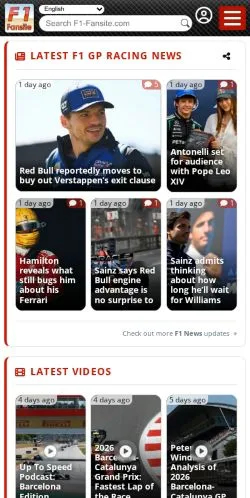 Vista previa del sitio F1-Fansite, medio de Estados Unidos para artículos patrocinados