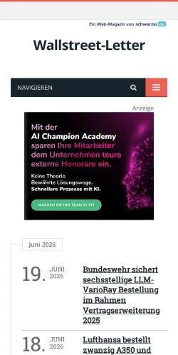 Anteprima del sito Wallstreet Letter, media di Germania per articoli sponsorizzati