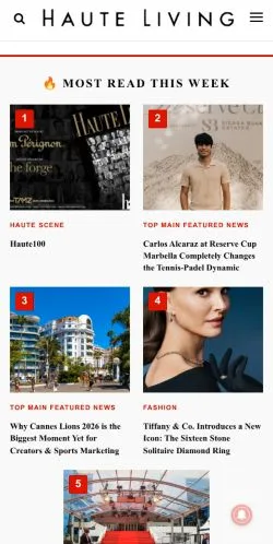 スポンサード記事向けのアメリカ合衆国メディア、Haute Livingのサイトプレビュー