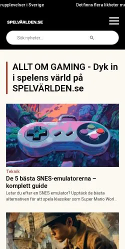 Anteprima del sito Spelvärlden, media di Svezia per articoli sponsorizzati