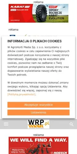 Voorbeeld van de site Wiadomości Rolnicze Polska, medium uit Polen voor gesponsorde artikelen
