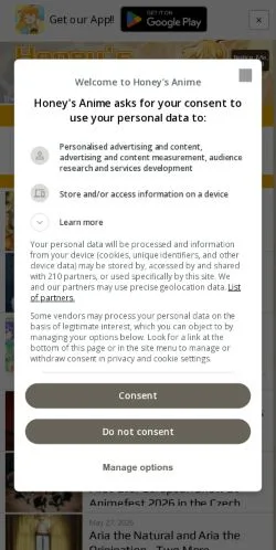 Anteprima del sito Honey's Anime, media di Stati Uniti per articoli sponsorizzati